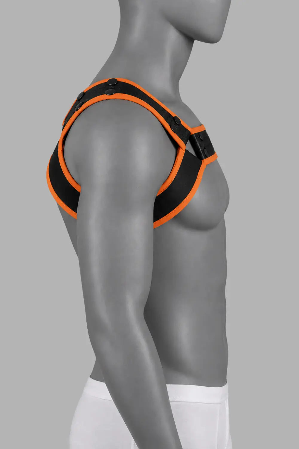 Outtox by Maskulo. Bulldog Harness with Snaps. Black and Orange
