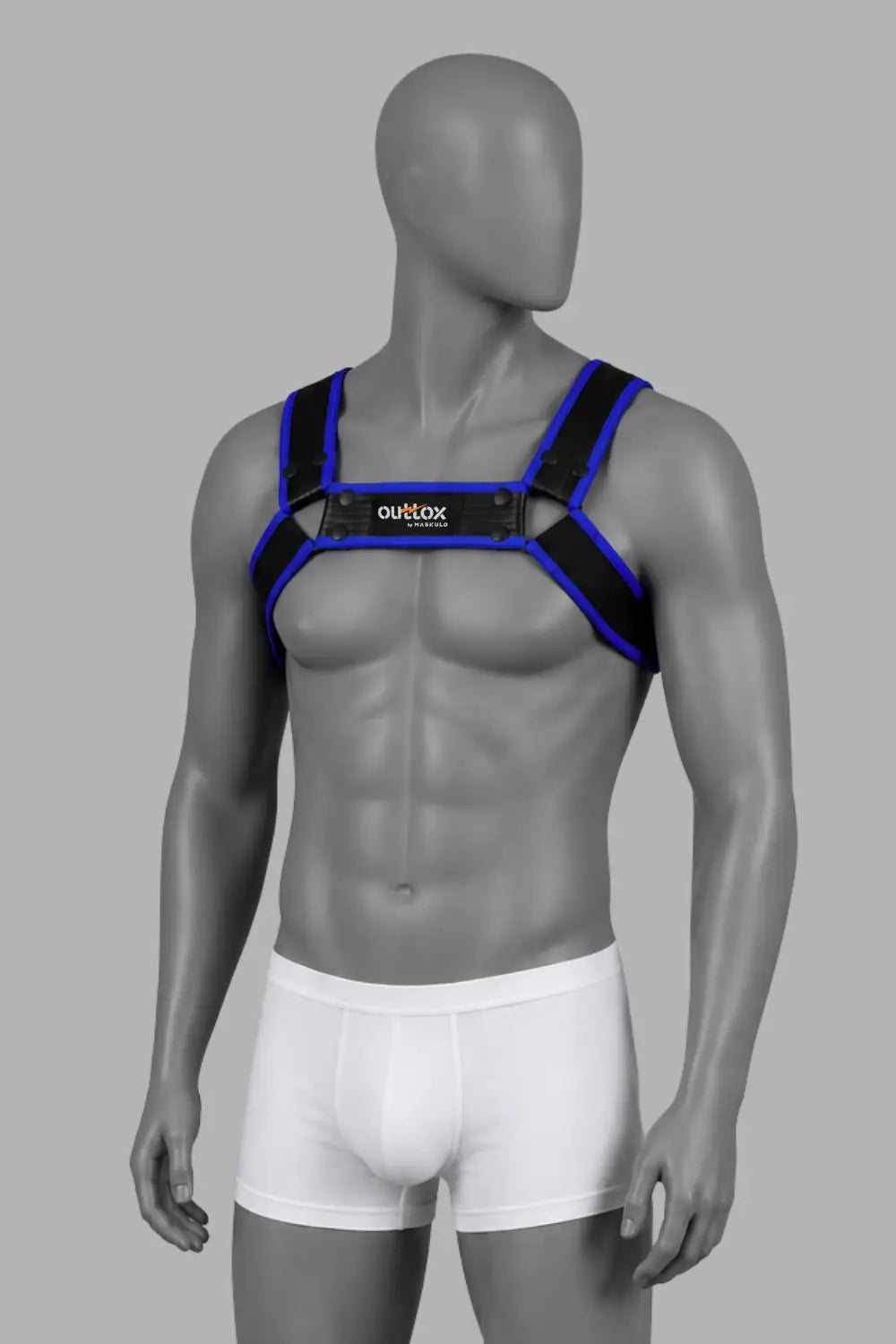 Outtox by Maskulo. Bulldog Harness with Snaps. Black and Blue