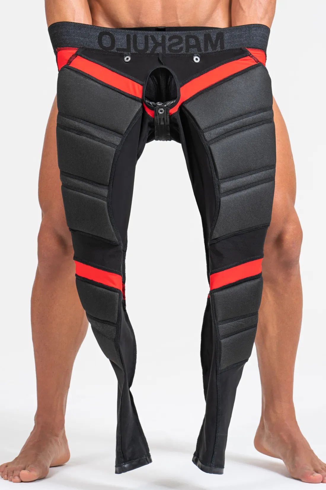 Black and red leggings with a big bulge design from Maskulo. High-quality men&