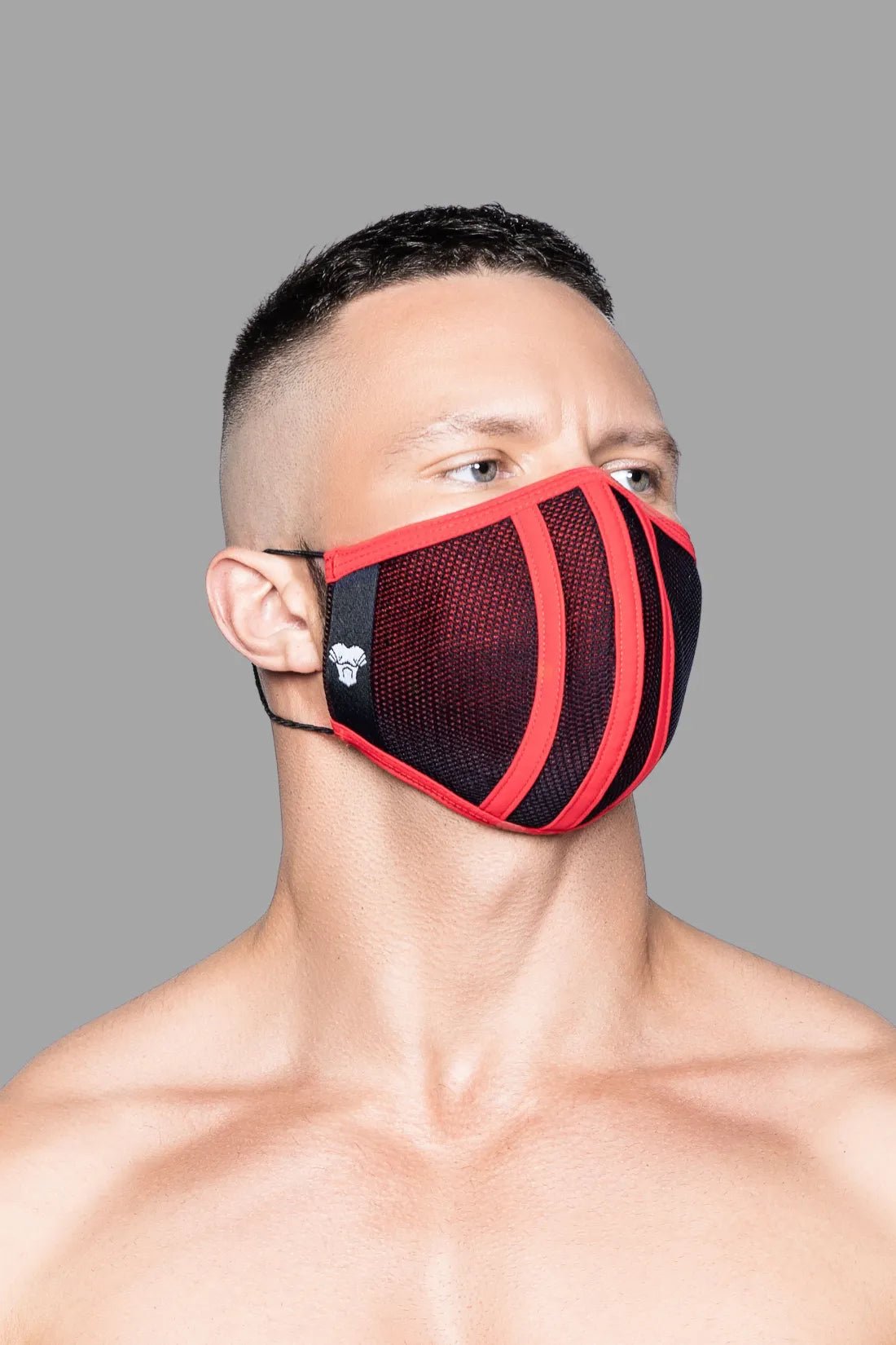 Maskulo Life 3D Mask in black and red, one-size accessory for men, made of polyester and cotton, positioned at image position 6.
