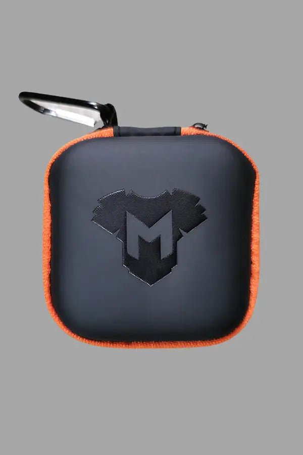 Maskulo Jax Wanderlust Mini Zip Case with Carabiner in Black and Orange. Small travel accessory for storage and organization.
