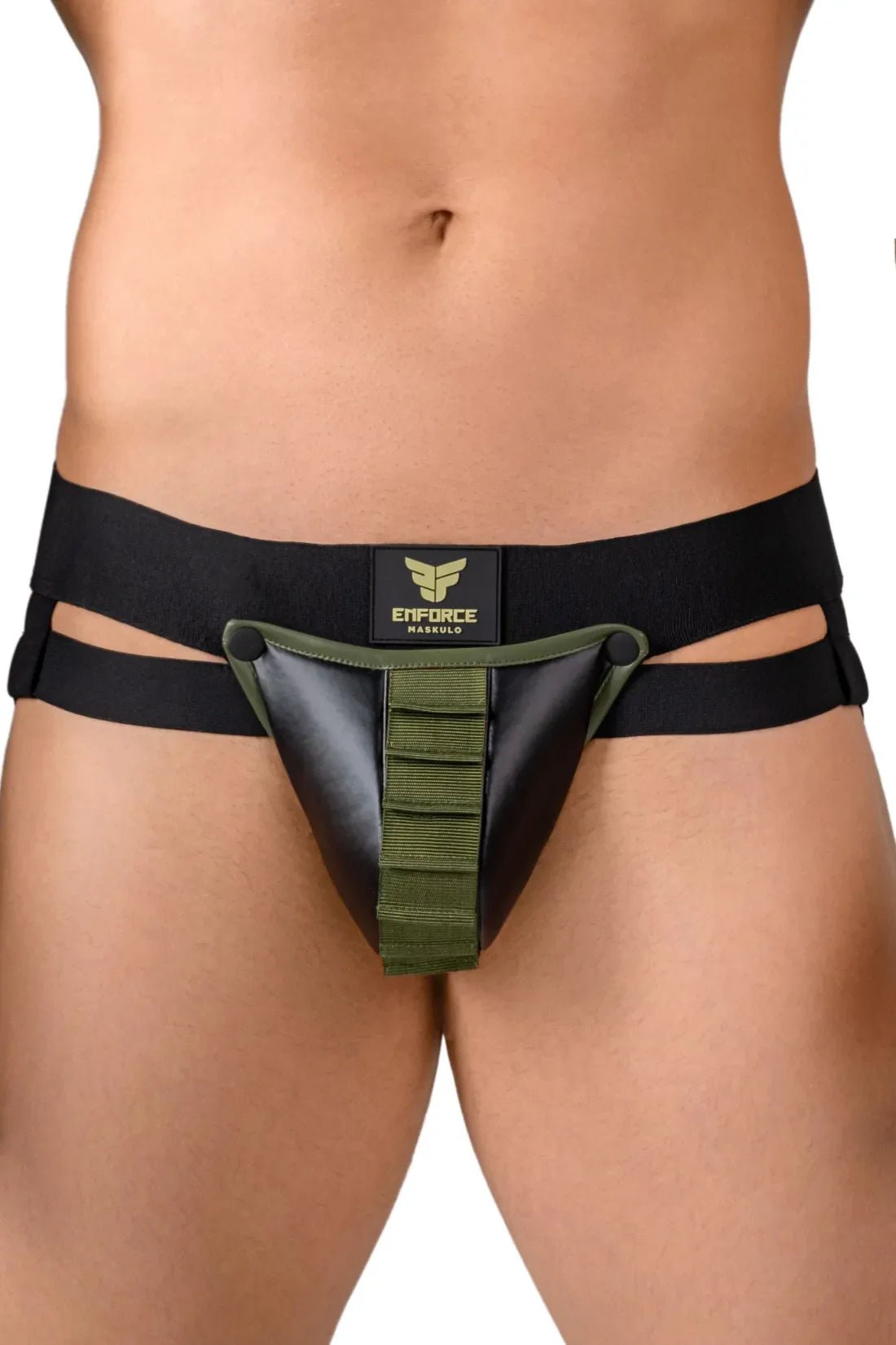 Enforce Shot Belt Codpiece Jockstrap by Maskulo, a protective pouch jockstrap accessory for men. MJS129-Y4-Eagle.