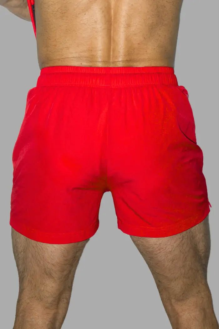 Maskulo Double Soft Nylon Shorts in Red with Zip Pockets, size L, for men. Comfortable and stylish adult clothing with SKU MSH249-Y3.