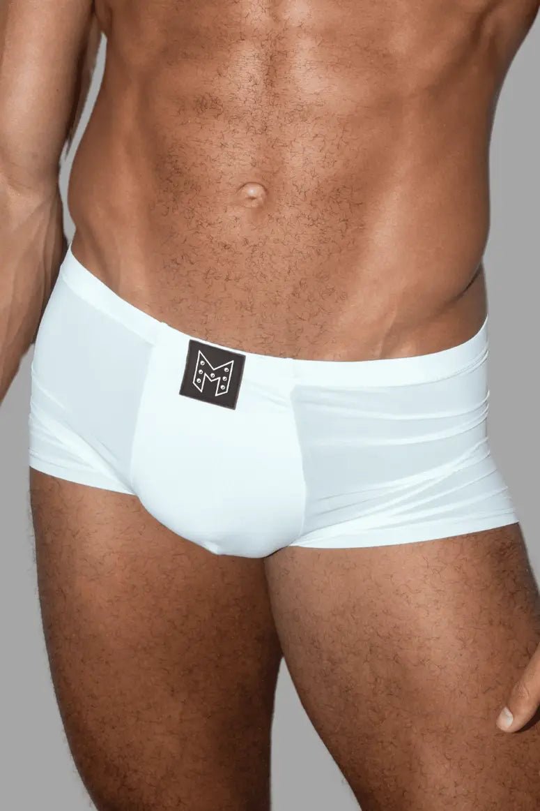 Maskulo White Quadron Ironsilk Tight Trunks: super tight, silky, stretchy men&