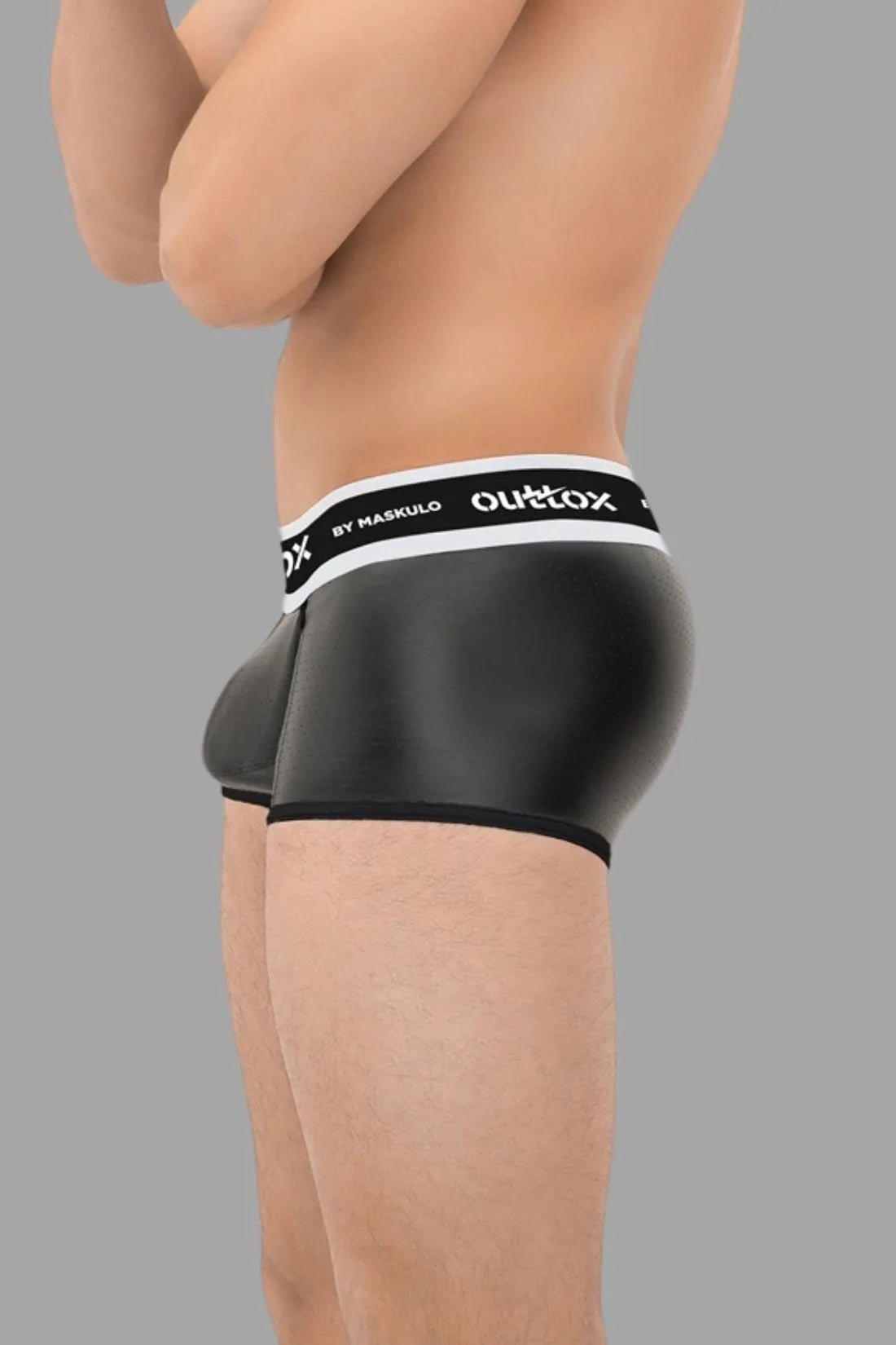 Maskulo Outtox Wrapped Rear Trunk Shorts with Codpiece in Black, size m. View 2.