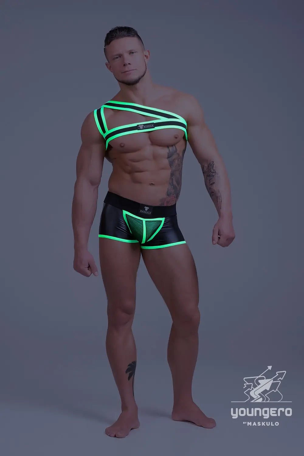 Youngero. Asymmetrical One Shoulder Elastic Harness. Green Neon - Maskulo - MHR147-Y1 - Maskulo EU Global Online Store