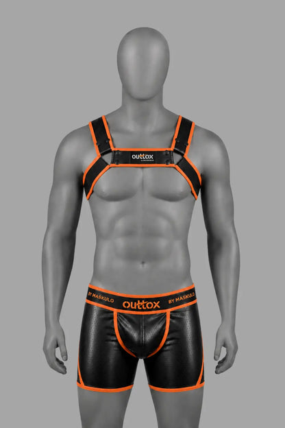 Outtox by Maskulo. Bulldog Harness with Snaps. Black and Orange