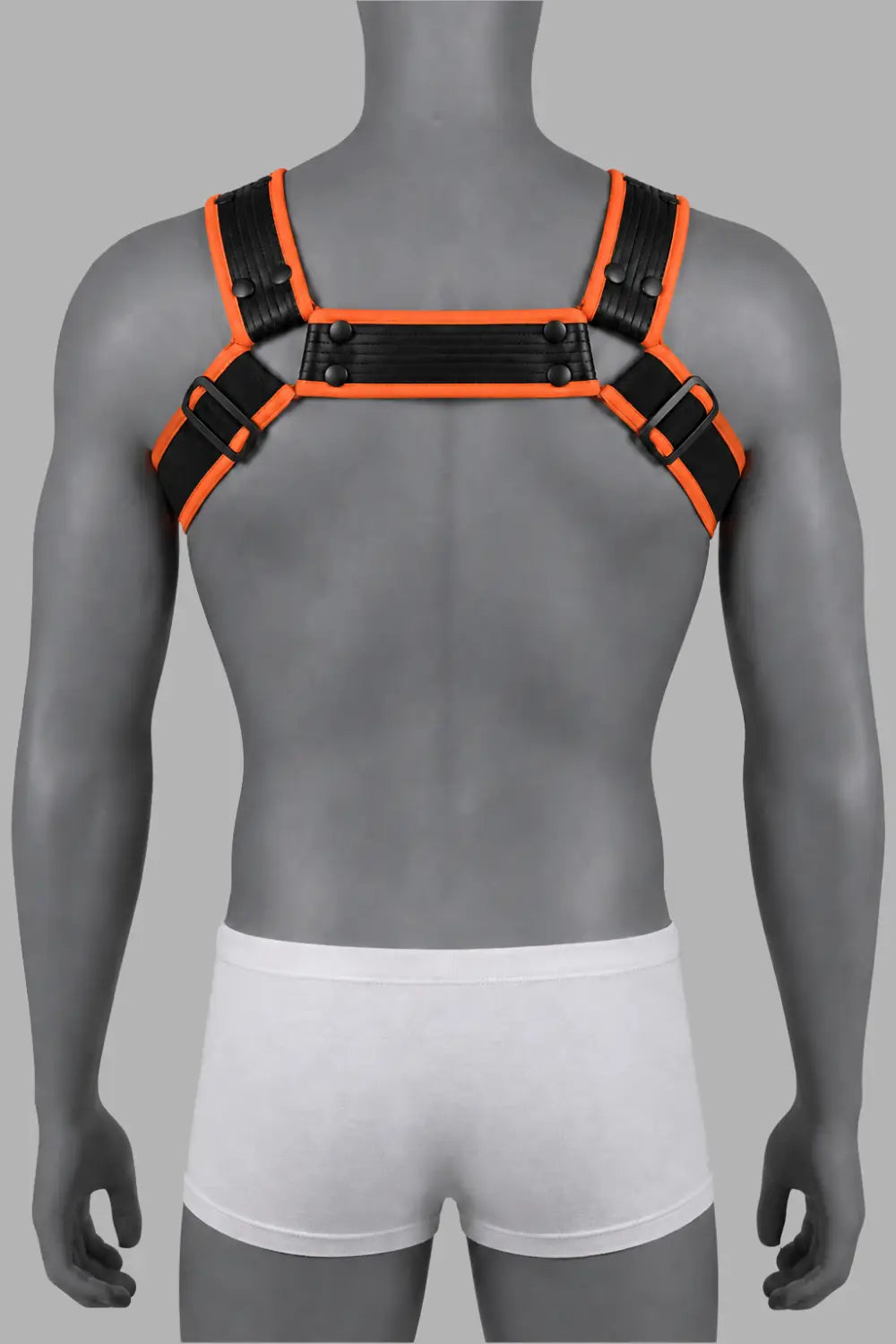 Outtox by Maskulo. Bulldog Harness with Snaps. Black and Orange