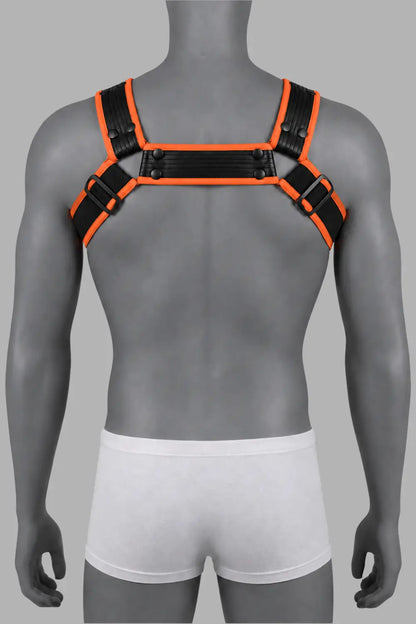 Outtox by Maskulo. Bulldog Harness with Snaps. Black and Orange