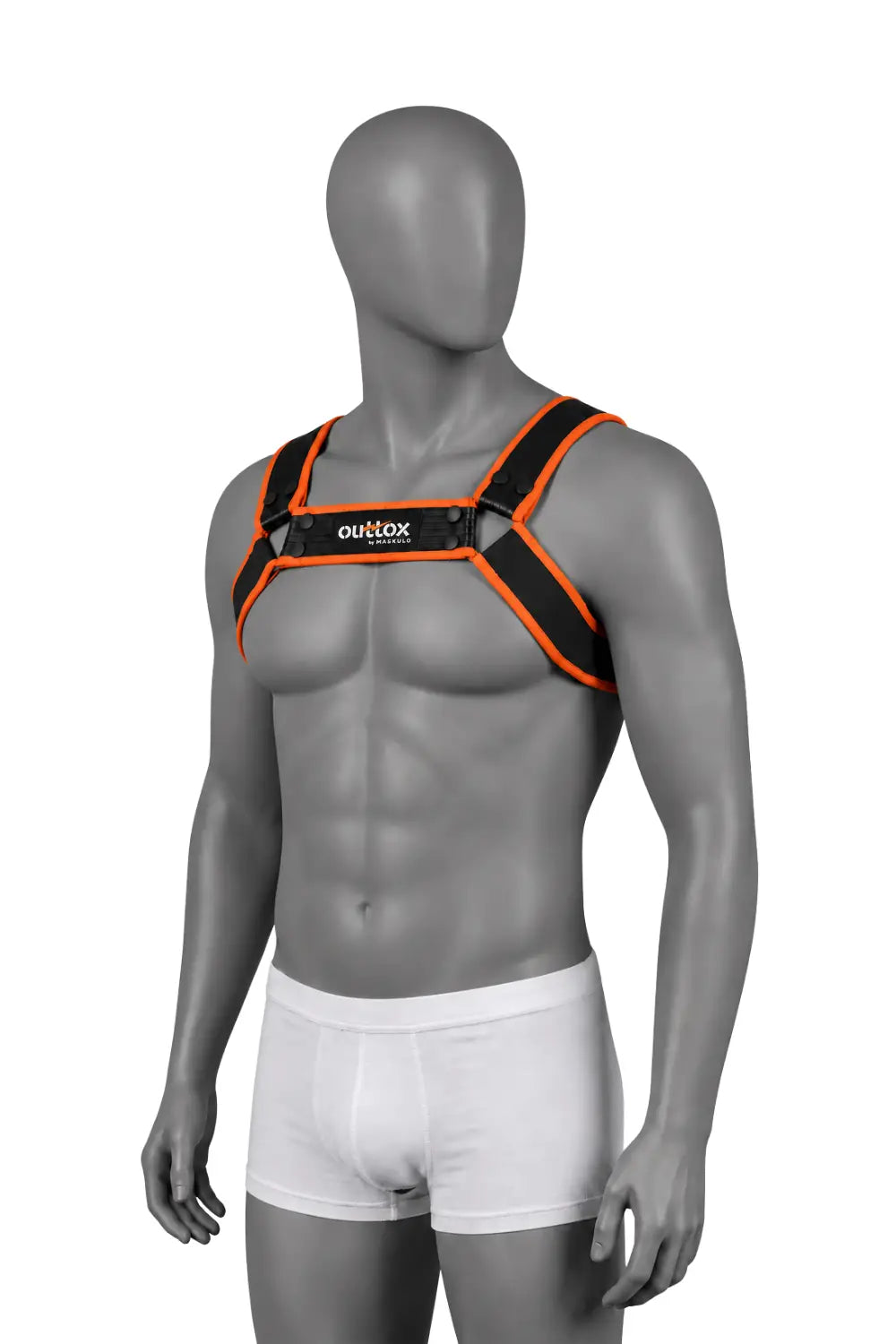 Outtox by Maskulo. Bulldog Harness with Snaps. Black and Orange