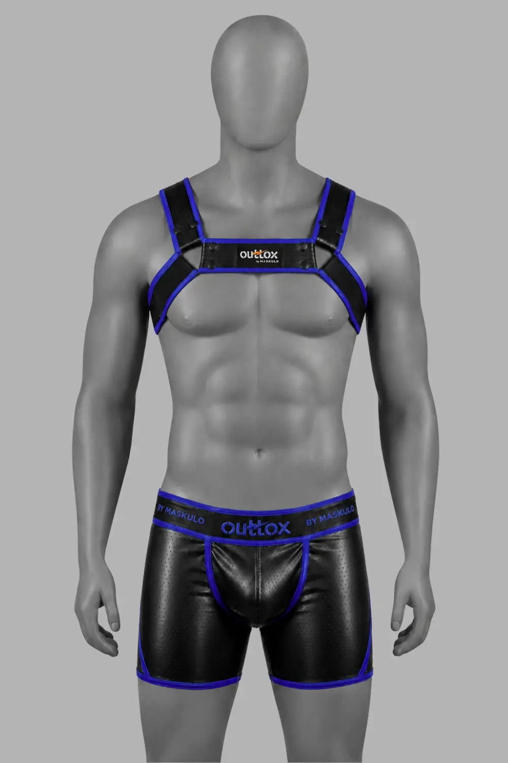 Outtox by Maskulo. Bulldog Harness with Snaps. Black and Blue