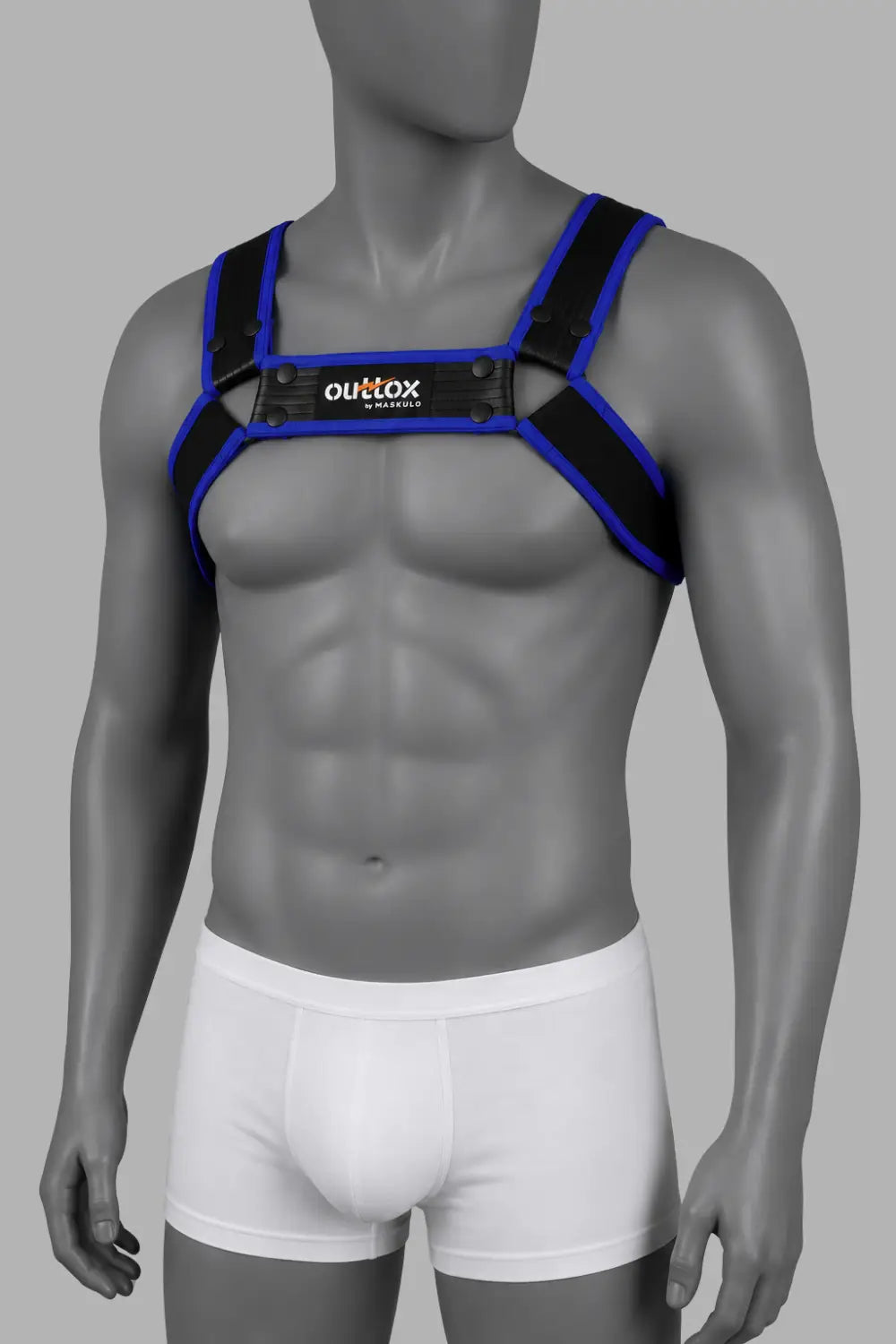 Outtox by Maskulo. Bulldog Harness with Snaps. Black and Blue