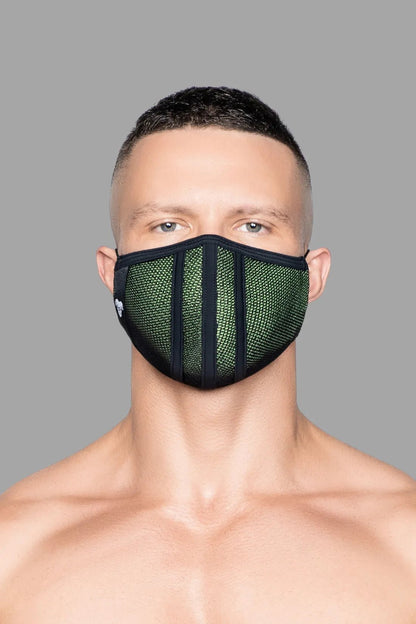 Maskulo Life 3D Mask in Black/Green, polyester/cotton blend. Comfortable, reusable fashion face mask for adults with adjustable straps.