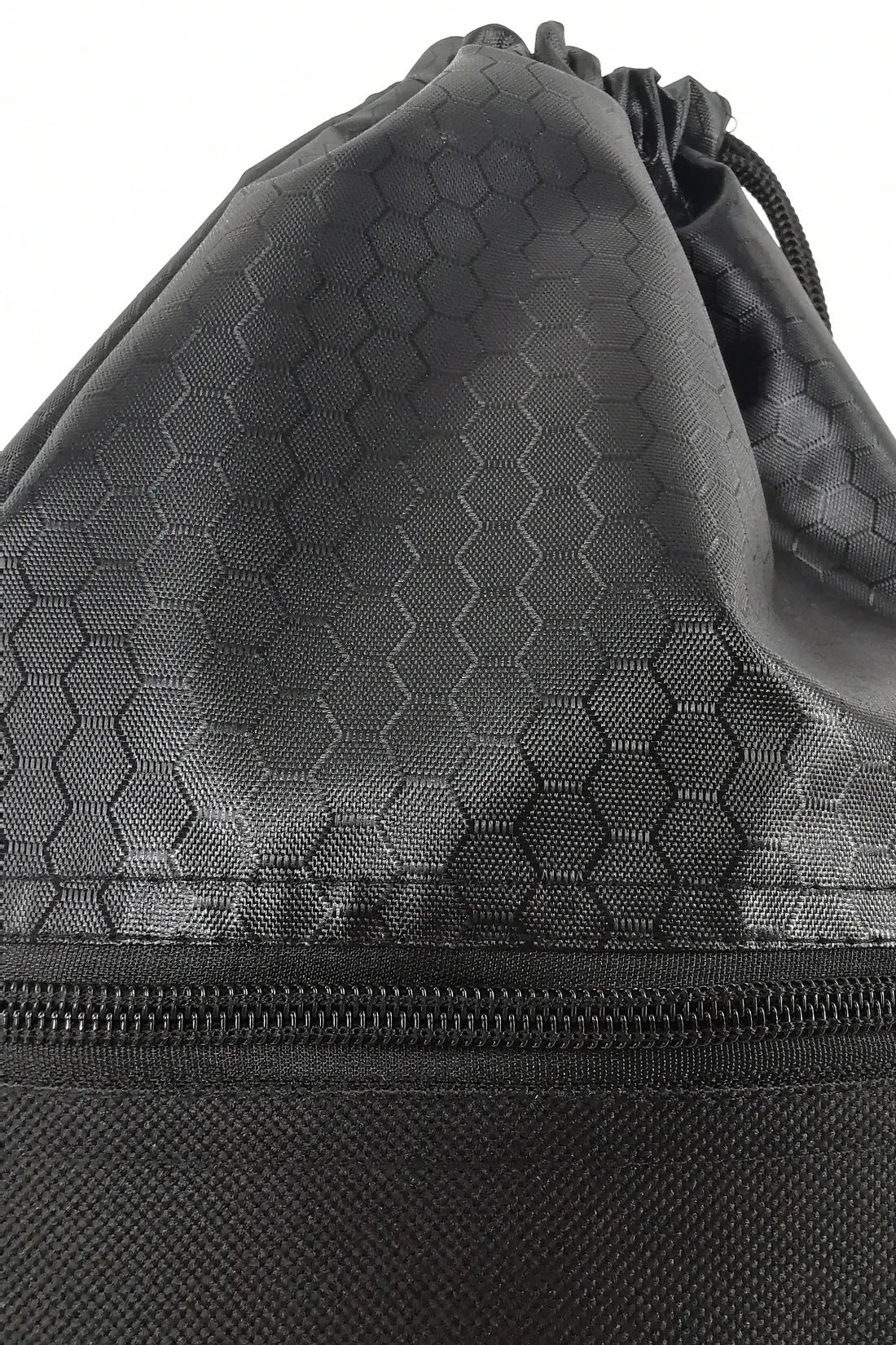 Maskulo Black Drawstring Bag (MBG112), 100% polyester for fetish gear and club essentials, with zipper pockets.