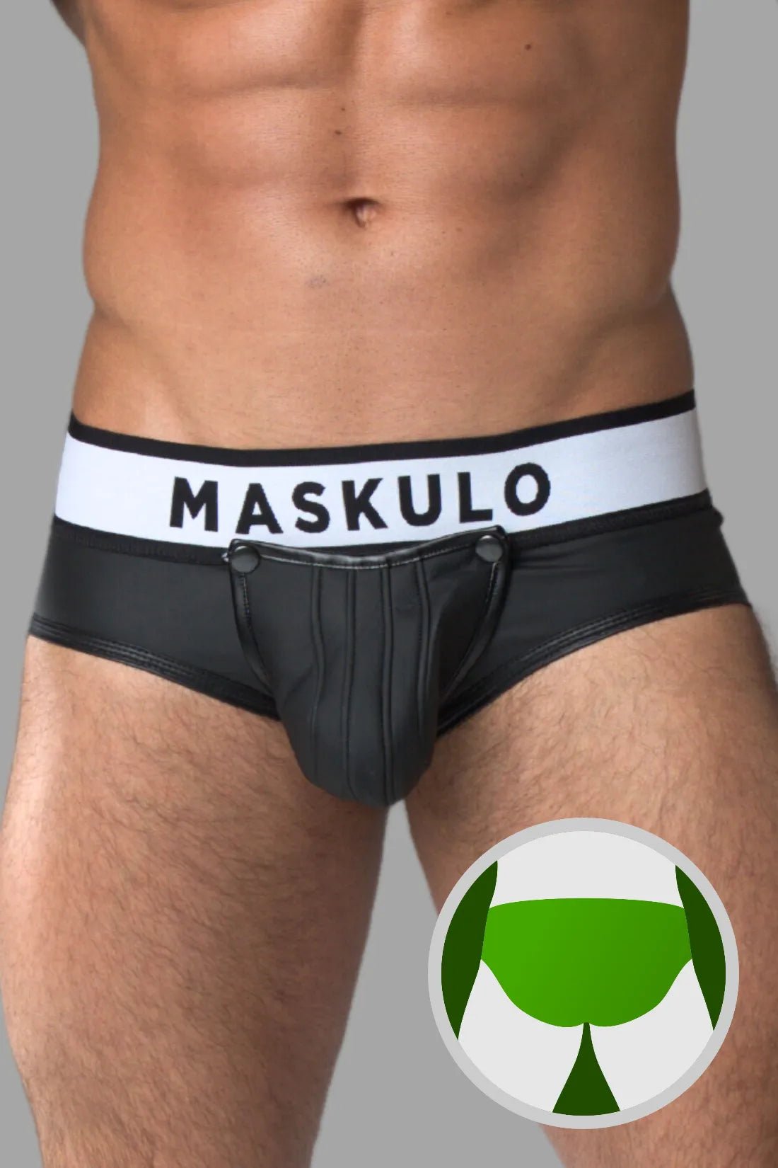 Maskulo Armored black rubber look briefs with detachable pouch for men&