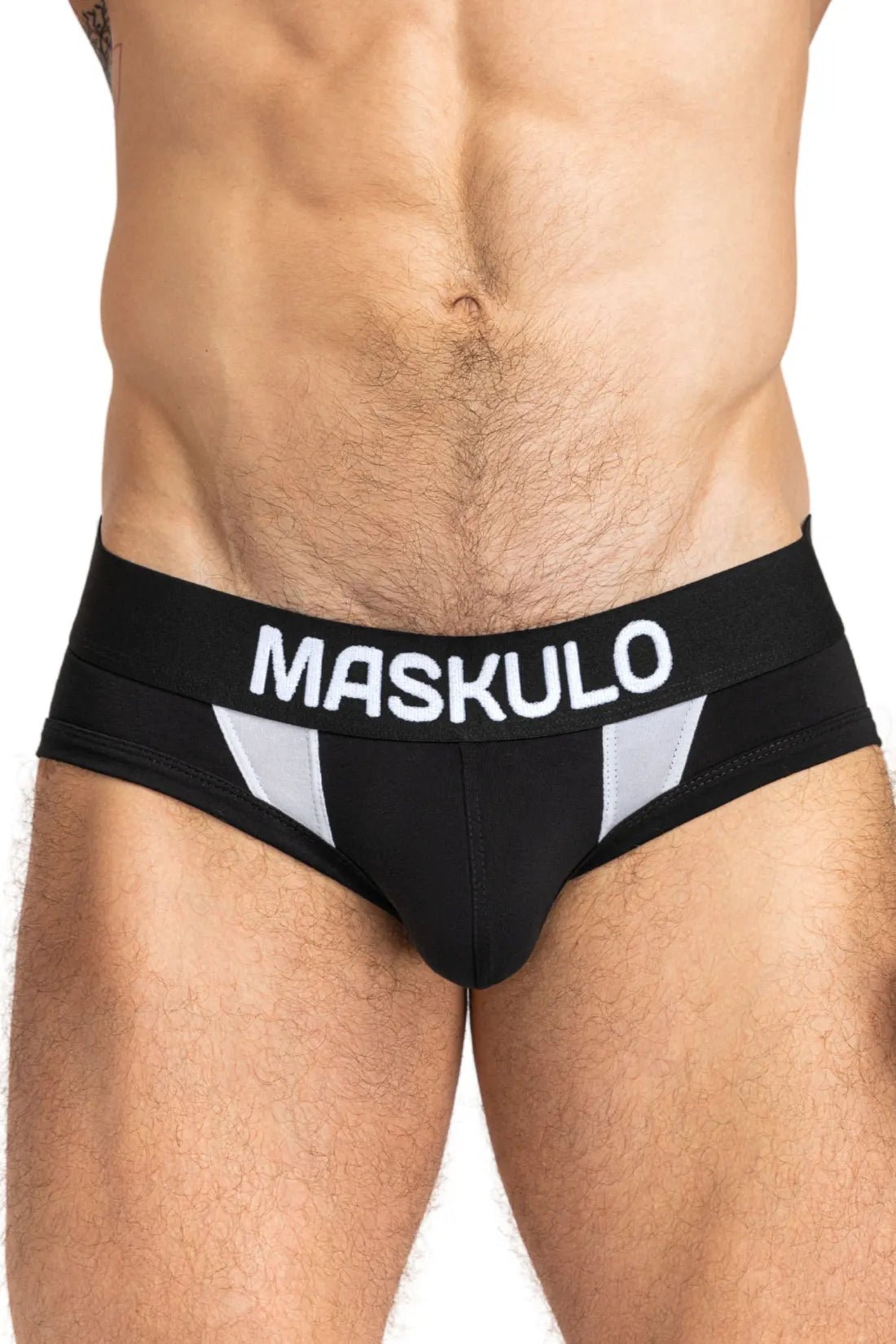 Maskulo CAPTAIN-A Black and White cotton briefs with O-Inside-POUCH technology, perfect men&