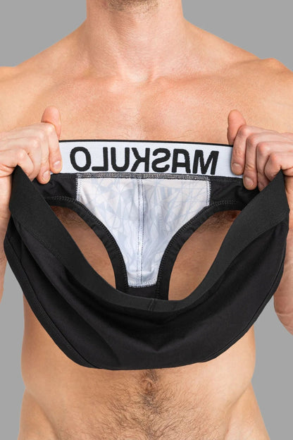 Maskulo Armor Briefs with Art X Effect in Black and Orange, size XL (MBR144-Y4). Comfortable, new condition men&