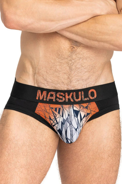Maskulo Armor Briefs with Art X Effect in Black and Orange. Men&