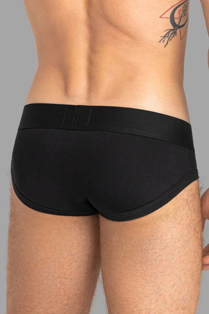 Maskulo ARMOR Briefs, black/orange, with ART-X effect, cotton/elastane everyday underwear for men.