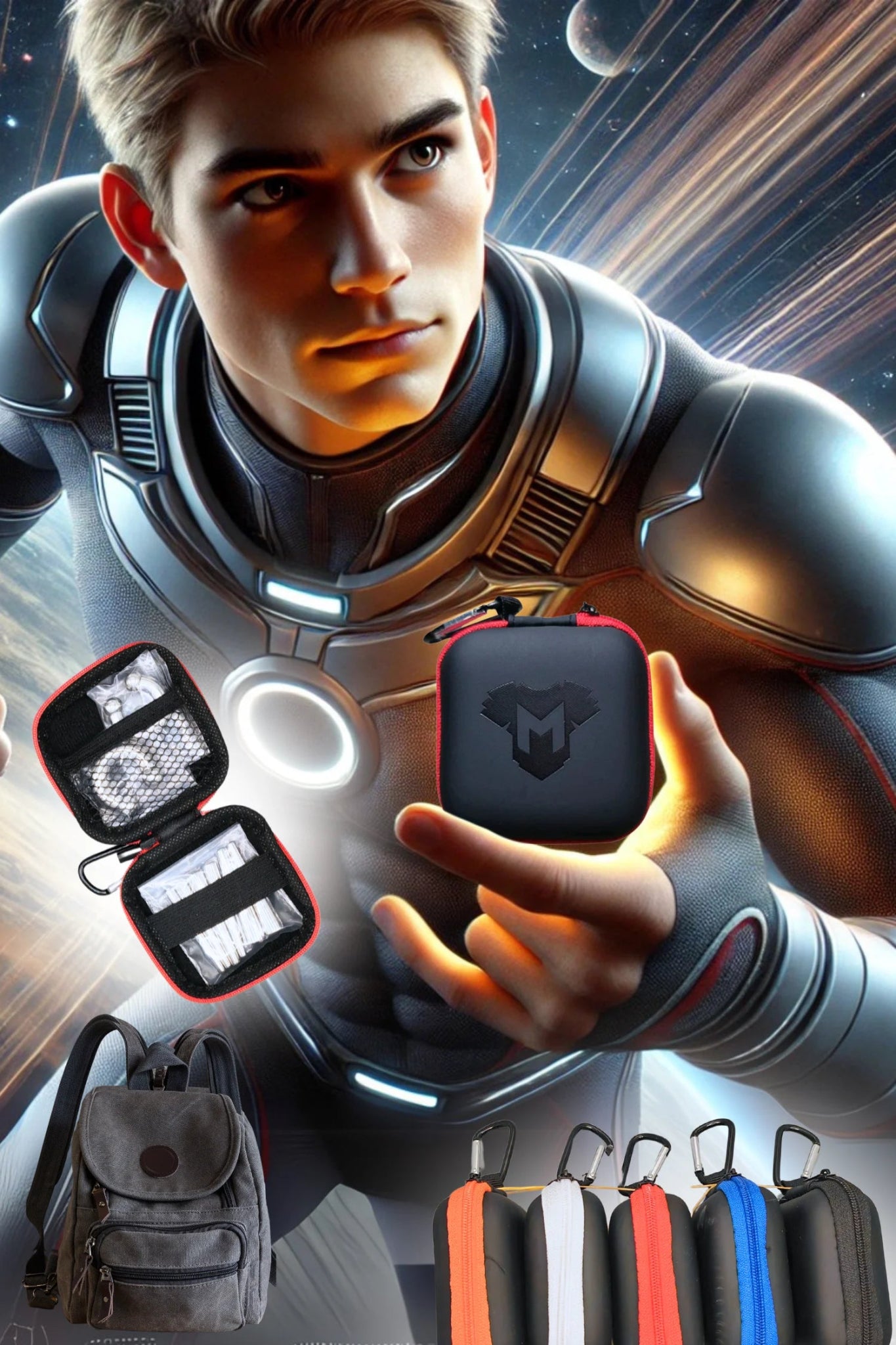 Maskulo Global (EU) Jax Wanderlust Mini Zip Case with Carabiner in black and red. Durable, portable accessory.