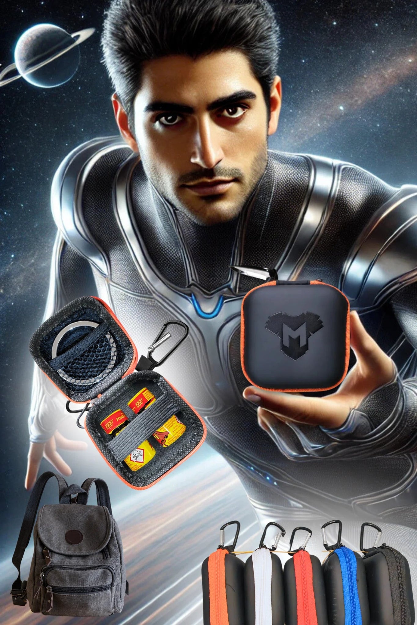 Jax Wanderlust mini zip case with carabiner in black and orange from Maskulo Global (EU) online store.