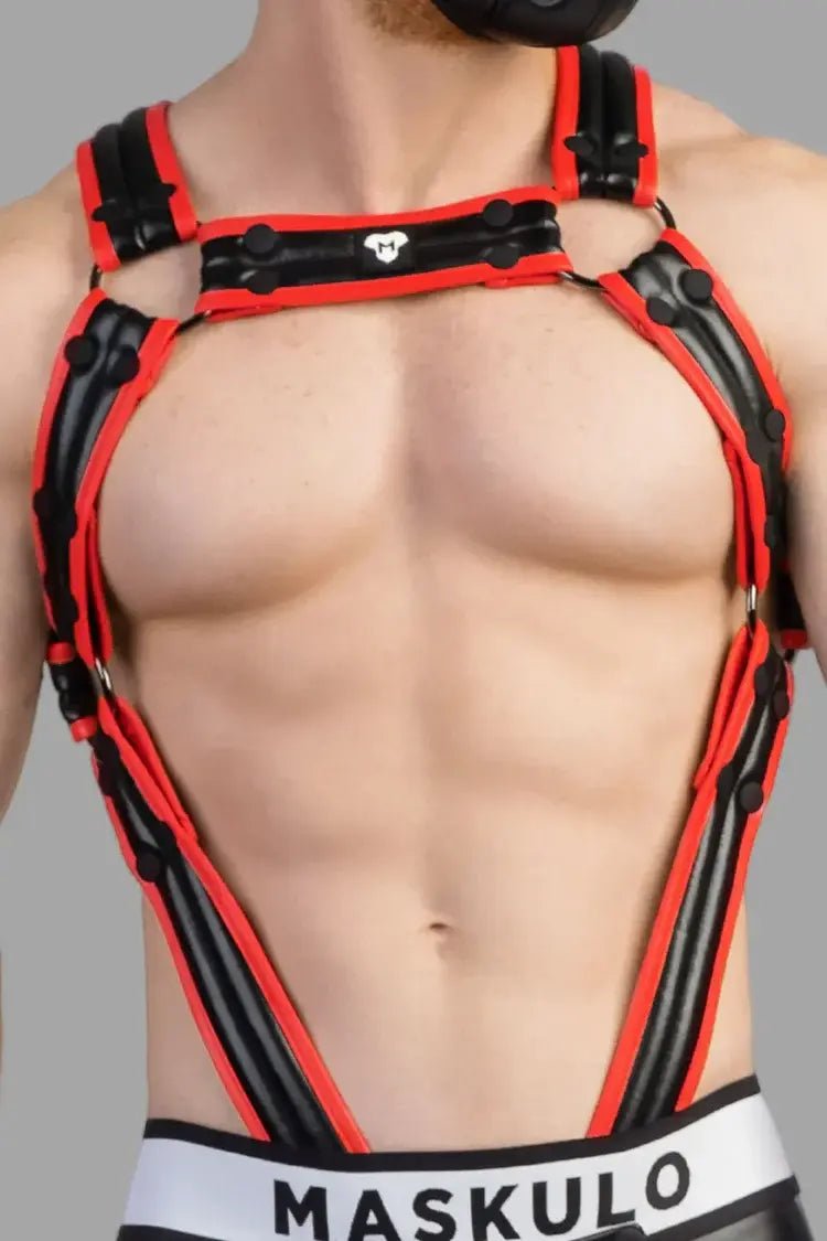 Armored Next Body Harness in Black and Red from Maskulo Global (EU) Store. High-quality body harness accessory for men.