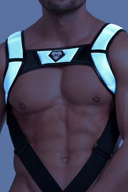 Black and grey reflective light body harness with push-up effect from Maskulo Global (EU) online store. Accessory.