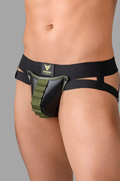 Enforce Shot Belt Codpiece Jockstrap by Maskulo, a protective pouch jockstrap accessory for men. MJS129-Y4-Eagle.