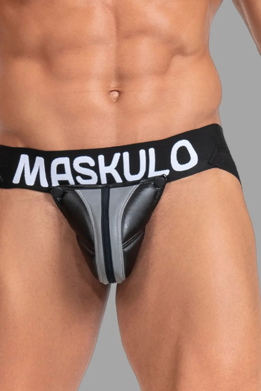 Black and grey reflective light jockstrap from Maskulo Global (EU) online store. Style JS208-95/MJS147. Ships worldwide.