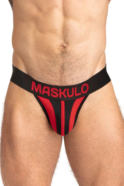 Tiger Jock with Pouch Snap Black and Red, a supportive and stylish jockstrap accessory from Maskulo for men.