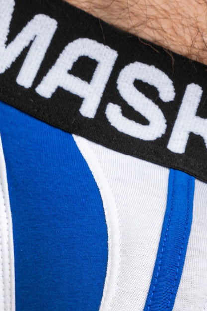 Maskulo TIGER Jockstrap, white/blue, 100% cotton Everyday Underwear with POUCH-SNAP bulge adjustment for comfort and daily wear.