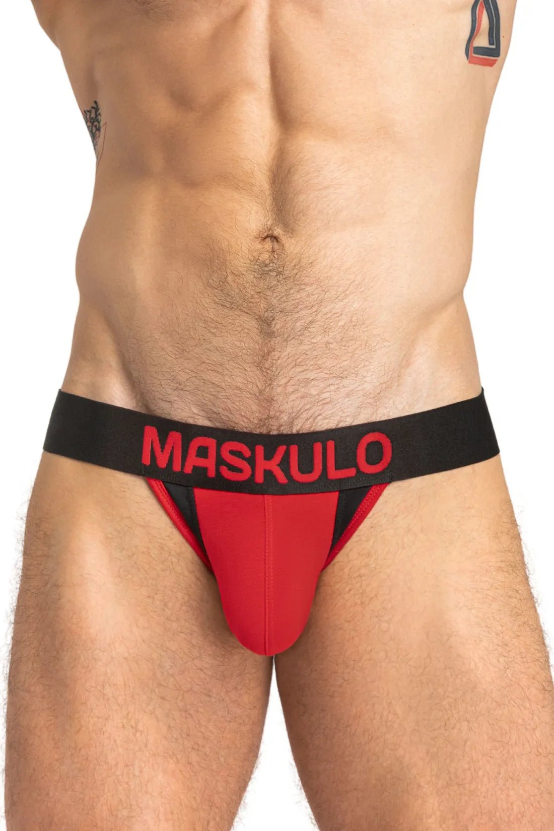 Maskulo Captain A Jock O inside pouch in red and black, available for sale at Maskulo Global (EU) online store.