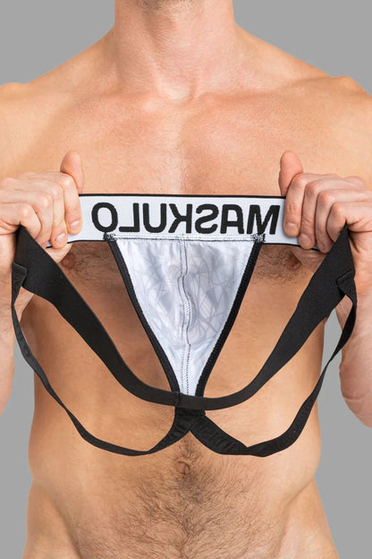 Black and blue Armor Jock with Art X effect by Maskulo. Comfortable and supportive athletic underwear for men.