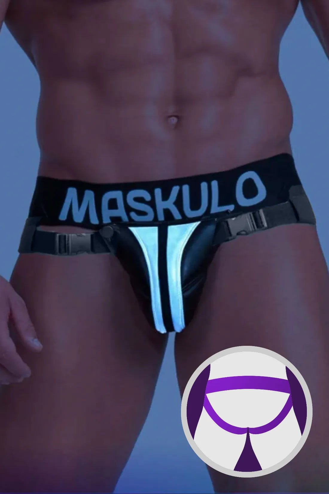 Maskulo Jock with Plastic Fasteners in Black and Grey Reflective Light. Men&