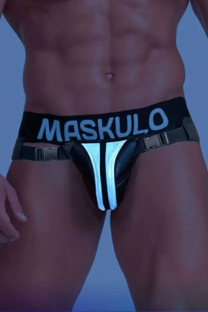 Maskulo Black/Grey Reflective Jock with Plastic Fasteners. Comfortable underwear with removable &
