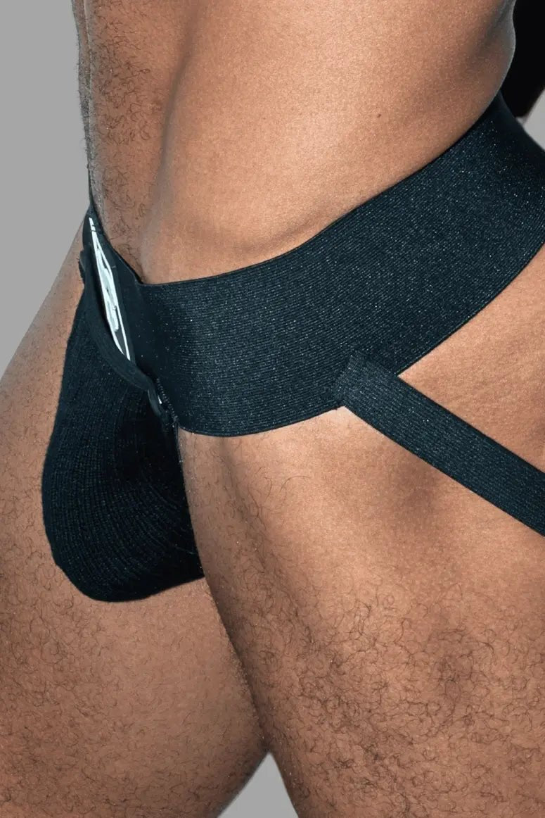 Black Frank Cyclone Jockstrap with removable pouch by Maskulo. Comfortable, adult male underwear accessory for a secure fit.