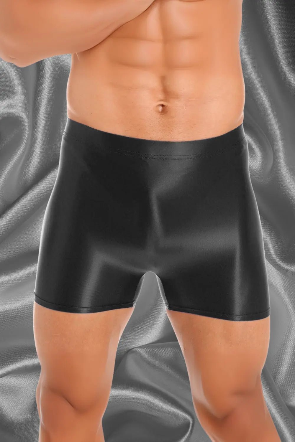 Urbo Ironsilk Tight Shorts Black - Wet Look Gloss Silky - Maskulo EU