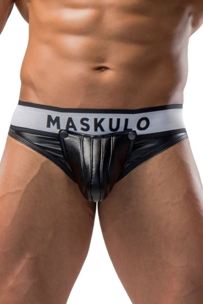 Black thong for men with a detachable codpiece from Maskulo&