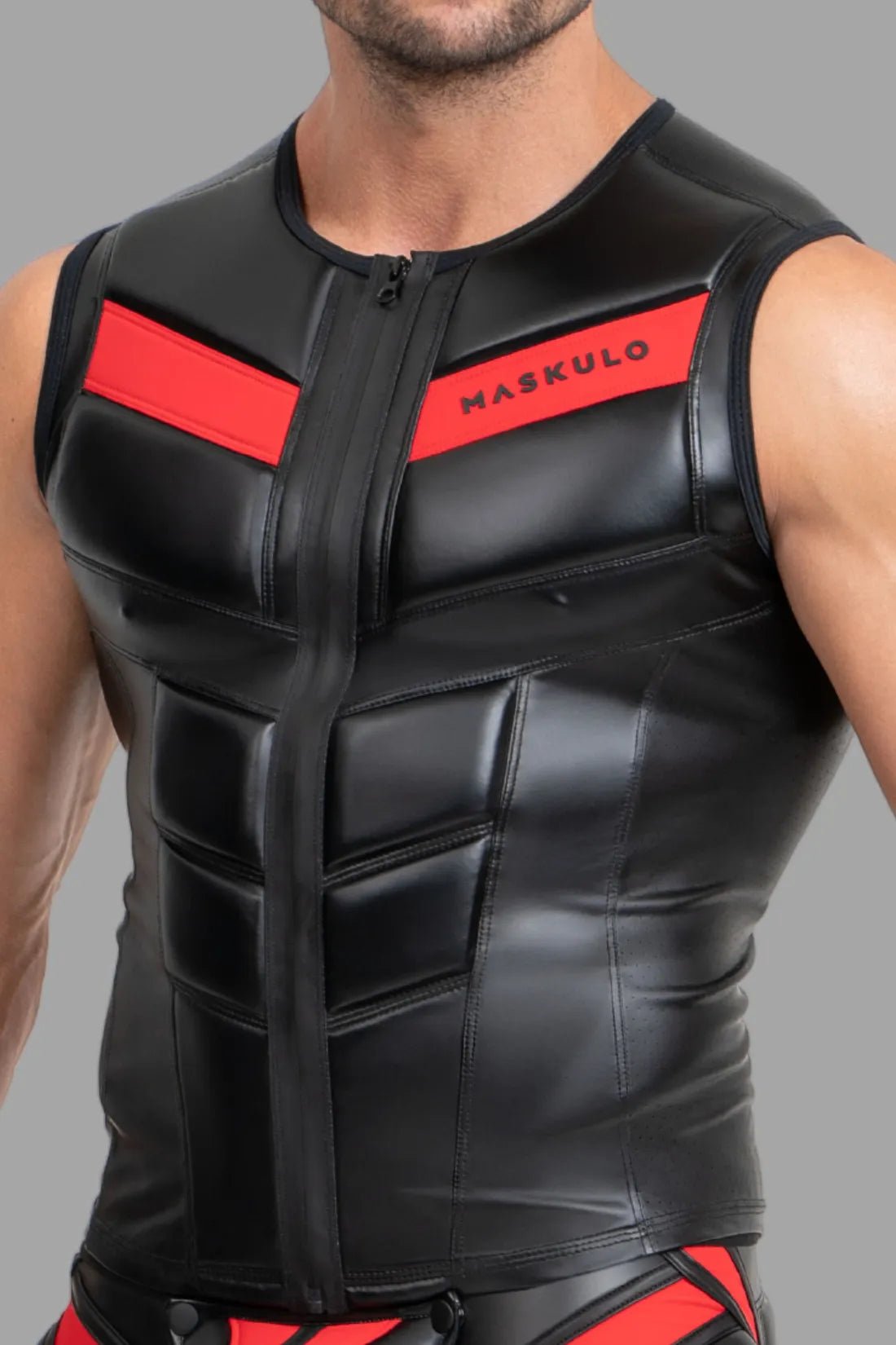 Black and red zippered vest by Maskulo. Men&