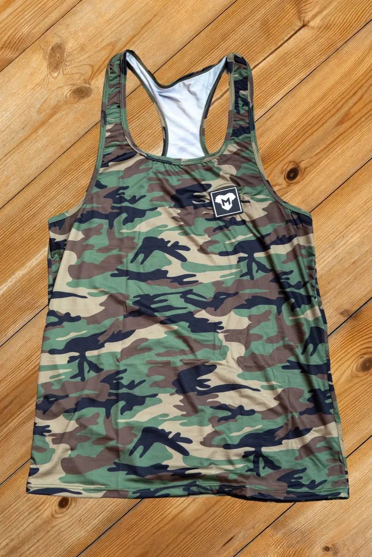 Maskulo Gaell Sleek Tight Top in Silky Camouflage. Super tight, smooth, stretchy, and silky tank top with 3D logo. MTP177.