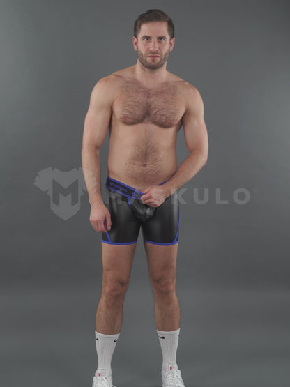 Outtox by Maskulo. Wrapped Rear Shorts with Snap Codpiece. Blue