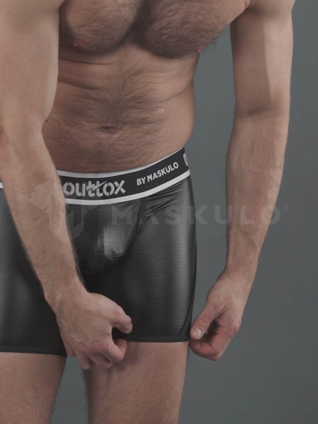 Outtox by Maskulo. Wrapped Rear Shorts with Snap Codpiece. Black