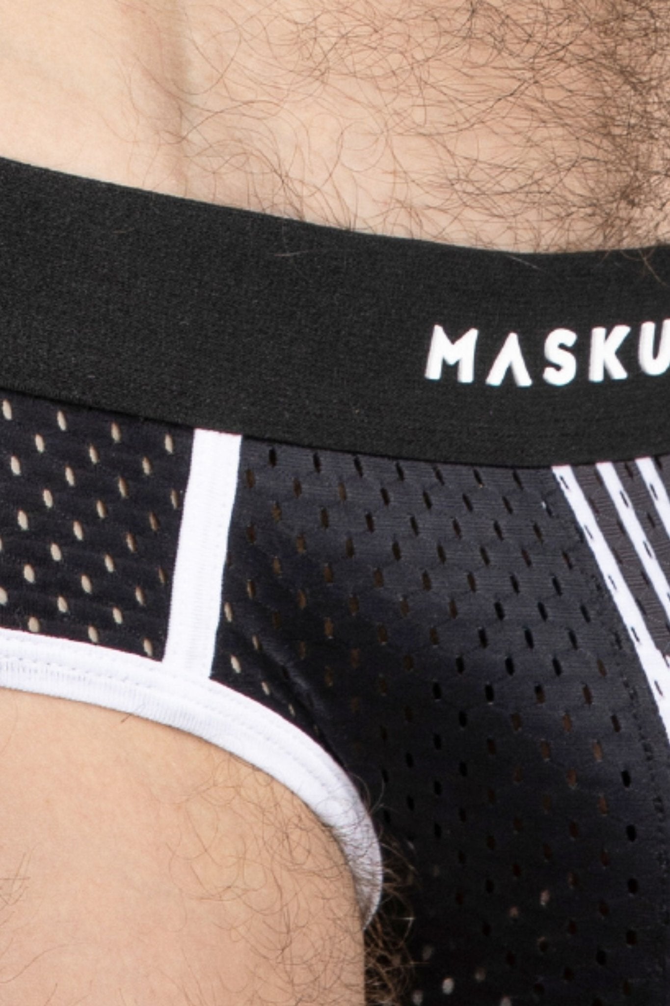 Maskulo Printed Mesh Briefs in Black and White, size XXL for adults. High-quality men&
