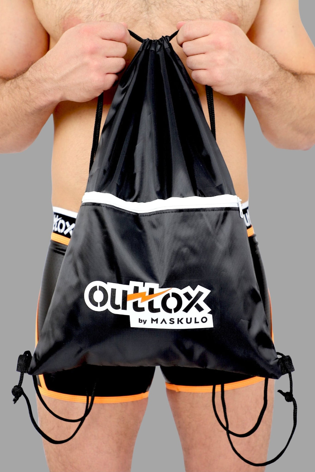 Black Outtox drawstring bag from Maskulo Global (EU) online store. Practical and durable accessory with a casual design.
