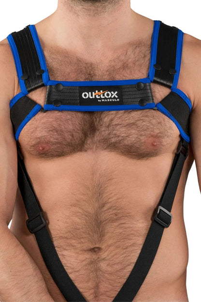 Outtox by Maskulo Body Harness with Snaps in Black and Blue, Men&