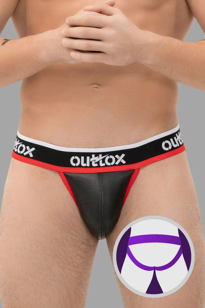 Outtox Black and Red Jockstrap with Snap Codpiece. Men&