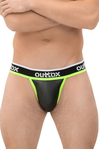 Outtox Jock with Snap Codpiece in Black and Green Neon. Stylish men&