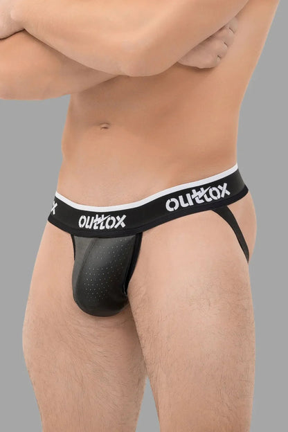 Maskulo Outtox Jock with Snap Codpiece in Black (Style XJS107, JS170-90). New male adult accessory.