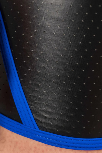 Outtox by Maskulo Open Rear Shorts with Codpiece in Black and Blue, male adult new condition, SKU XSH119-Y3, product image.