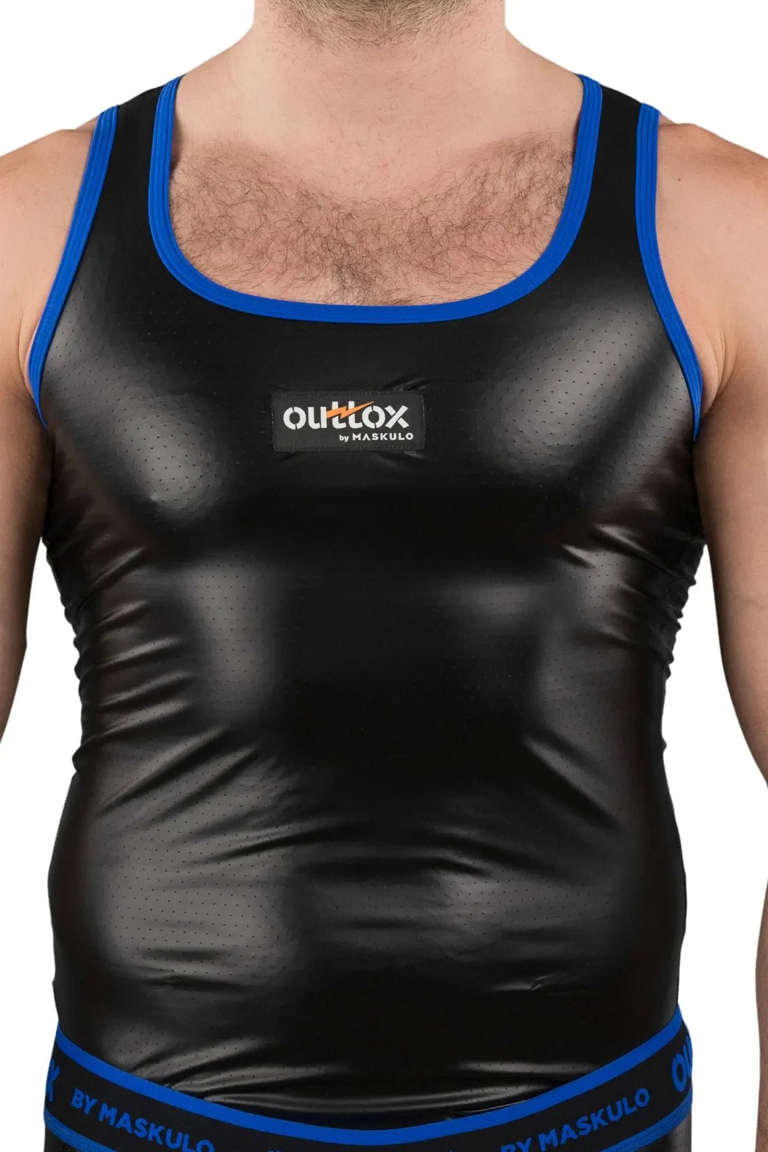 Outtox Maskulo tank top in black and blue, size M. High-quality apparel for adult male. Style XTP107-Y2.
